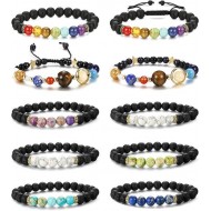 10 Pieces Lava Rock Chakra Bracelets Stress Relief Yoga Beads Aromatherapy Essential Oil Diffuser Elastic Bracelets For Women Men